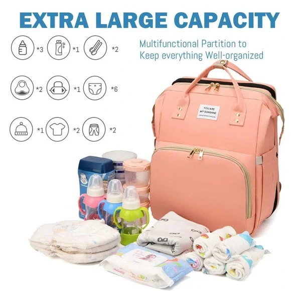 ♡ Waterproof Diaper Bag Backpack w/ Changing Station & Stroller Straps, Pink ♡ - Picture 2 of 8